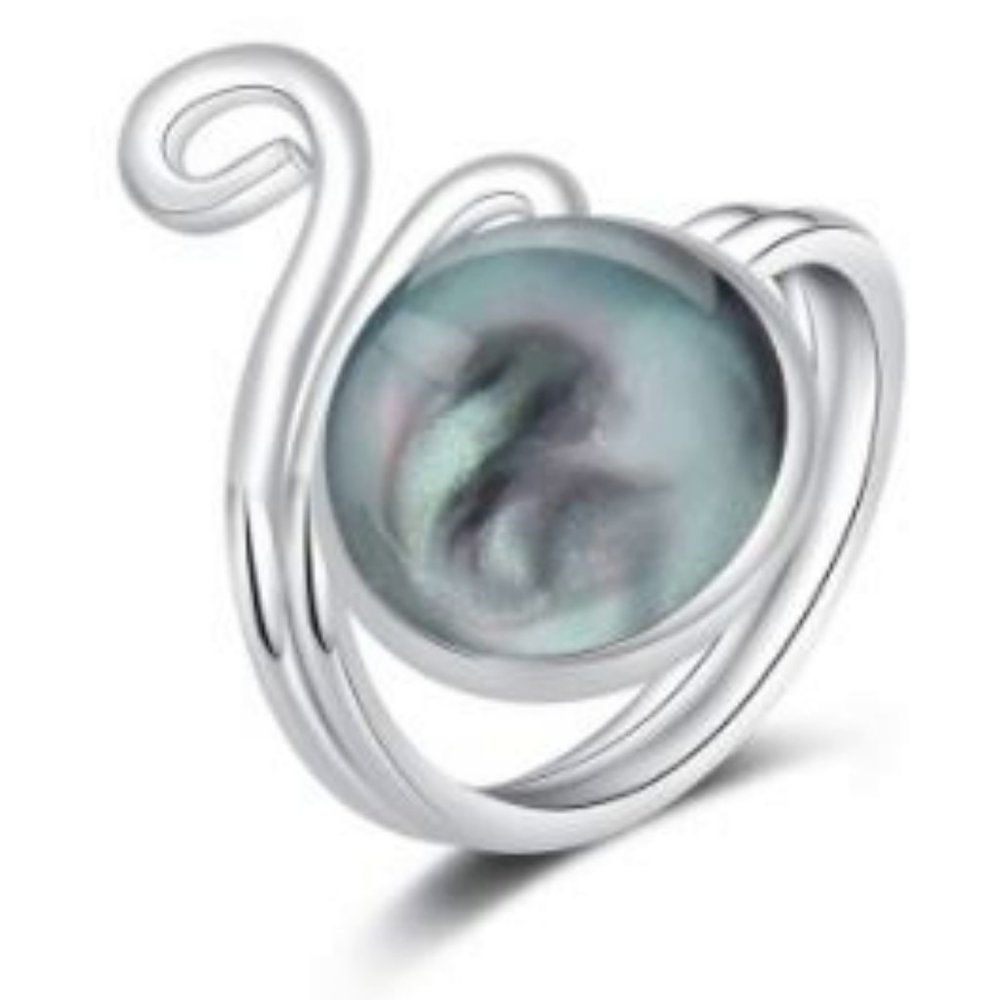 Silver & Black Stone Adjustable Ring - Picture 2 of 4
